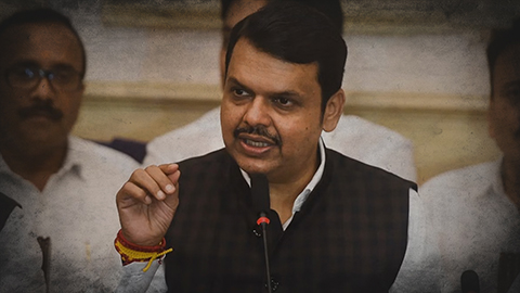Devendra Fadnavis at a press conference speaking for the Maratha community reservation